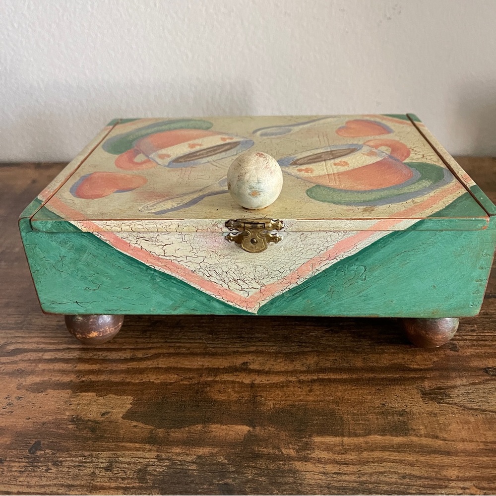 Tramp Art Wood Cigar Box Storage Hand Painted